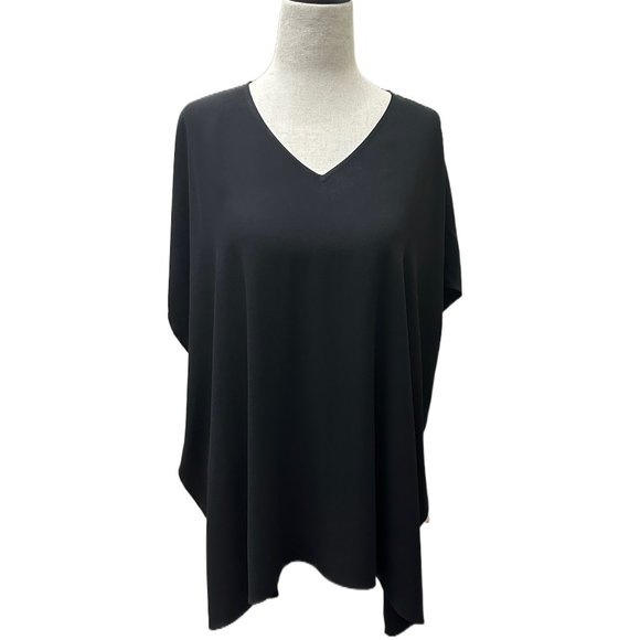 Eileen Fisher 100% silk black V Neck Boxy Top.  Size XXP/XS TTP/TP.  NWT - Picture 1 of 7